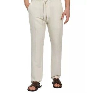 Cubavera Mens Size XXL 44 46 Beige Oatmeal Wide Leg Drawstring Linen Blend Pants